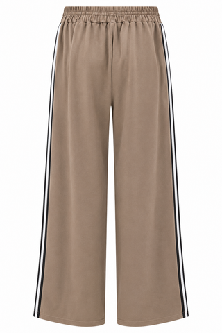 Sporty Chic Side Stripe Wide Leg Italian Pants - Mocha
