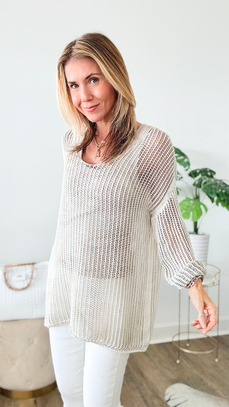 Relaxed Italian Crochet Top - Beige-130 Long Sleeve Tops-V6-Coastal Bloom Boutique, find the trendiest versions of the popular styles and looks Located in Indialantic, FL
