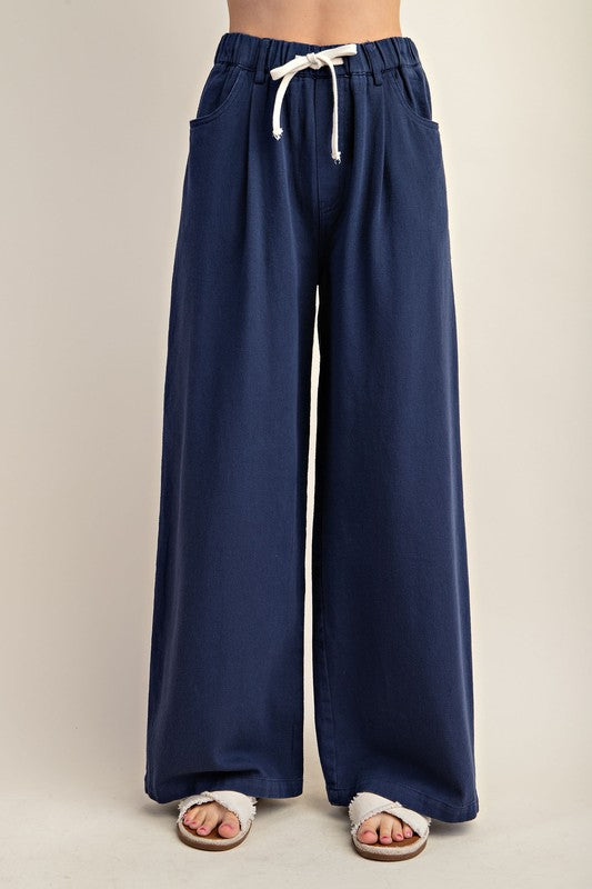 Drawstring Waist Relaxed Pants - Navy-170 Bottoms-Gigio-Coastal Bloom Boutique, find the trendiest versions of the popular styles and looks Located in Indialantic, FL