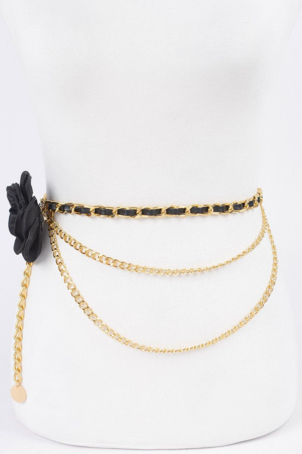 Midnight Rose Chain Belt - Gold/Black-260 Other Accessories-H&D-Coastal Bloom Boutique, find the trendiest versions of the popular styles and looks Located in Indialantic, FL