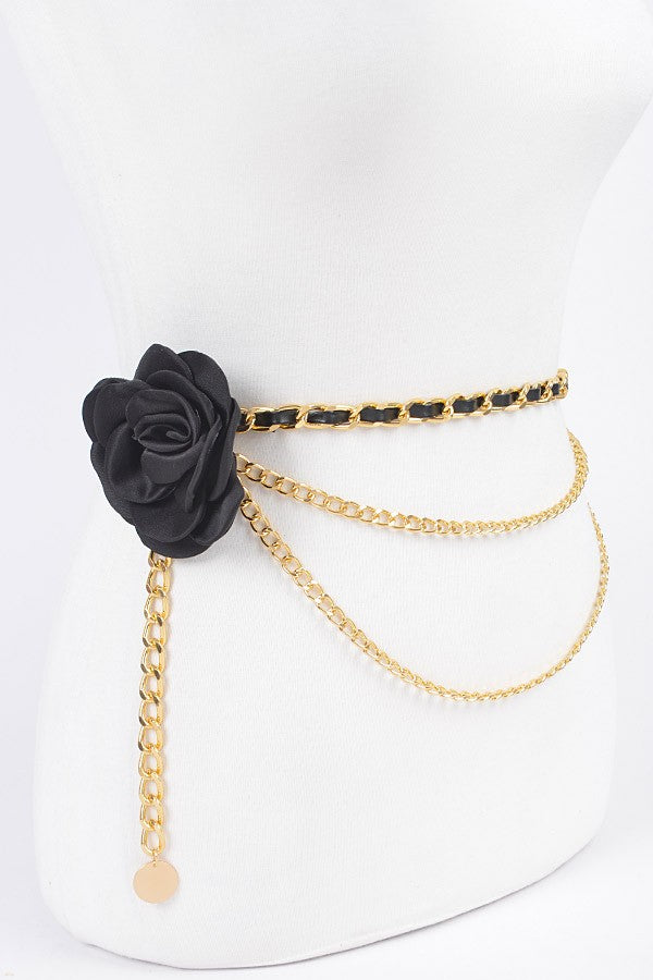 Midnight Rose Chain Belt - Gold/Black-260 Other Accessories-H&D-Coastal Bloom Boutique, find the trendiest versions of the popular styles and looks Located in Indialantic, FL
