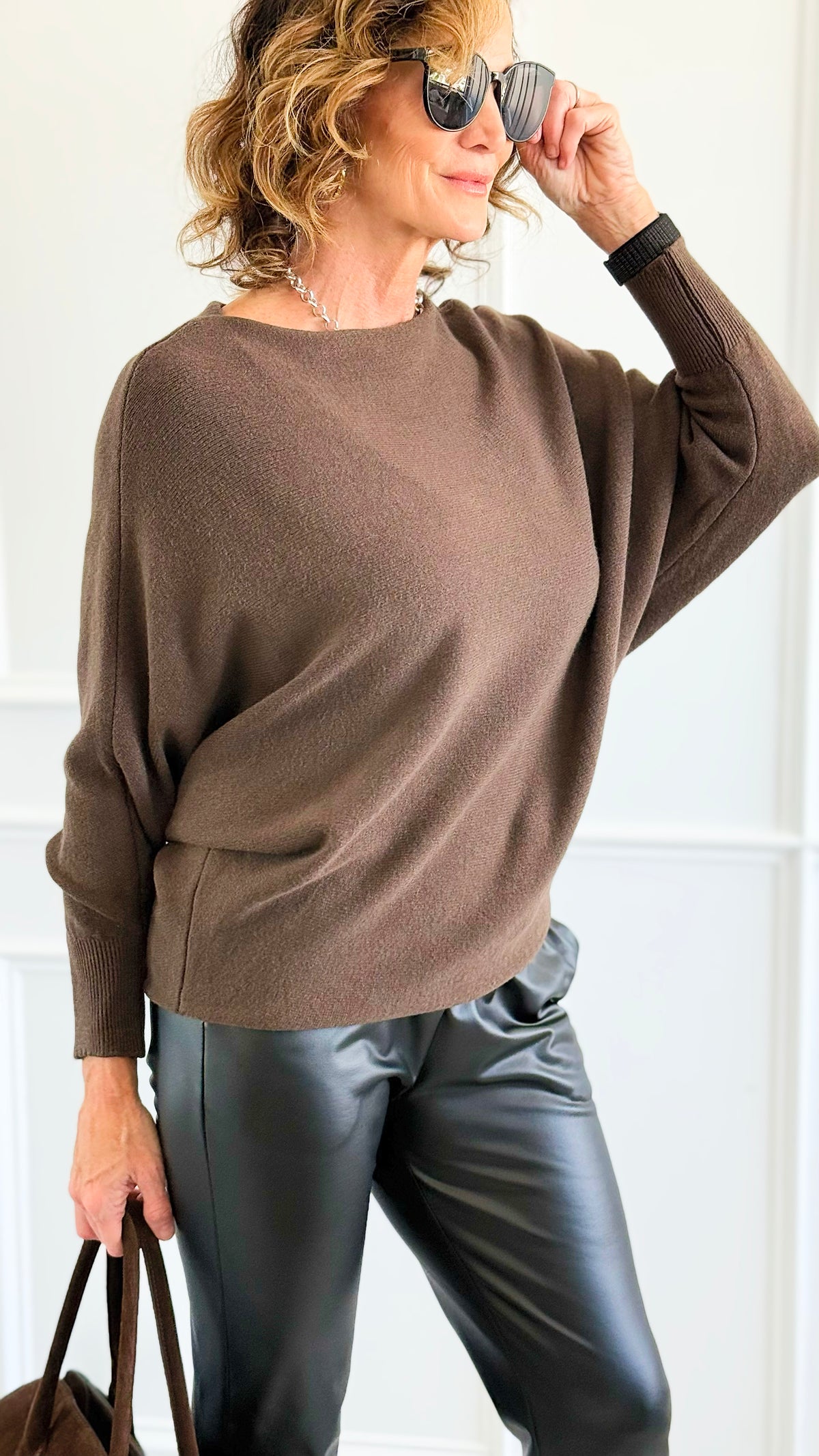 Serene Boatneck Italian Pullover- Brown-140 Sweaters-Aute-Coastal Bloom Boutique, find the trendiest versions of the popular styles and looks Located in Indialantic, FL