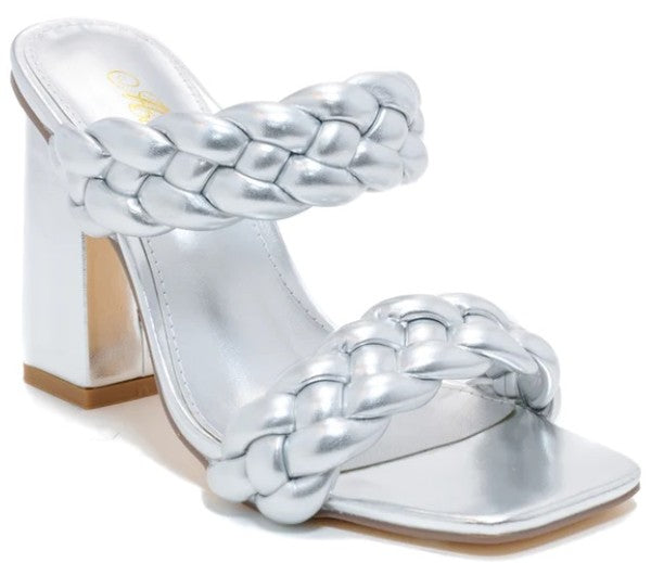 Chunky High Heel Sandal -Silver-250 Shoes-Shoe Shoe Train-Coastal Bloom Boutique, find the trendiest versions of the popular styles and looks Located in Indialantic, FL