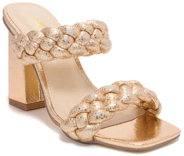 Chunky High Heel Sandal - Gold-250 Shoes-Shoe Shoe Train-Coastal Bloom Boutique, find the trendiest versions of the popular styles and looks Located in Indialantic, FL