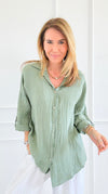 Coastline Comfort Linen Italian Blouse-Sage-170 Bottoms-NSP-Coastal Bloom Boutique, find the trendiest versions of the popular styles and looks Located in Indialantic, FL