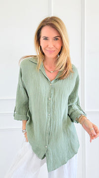 Coastline Comfort Linen Italian Blouse-Sage-170 Bottoms-NSP-Coastal Bloom Boutique, find the trendiest versions of the popular styles and looks Located in Indialantic, FL