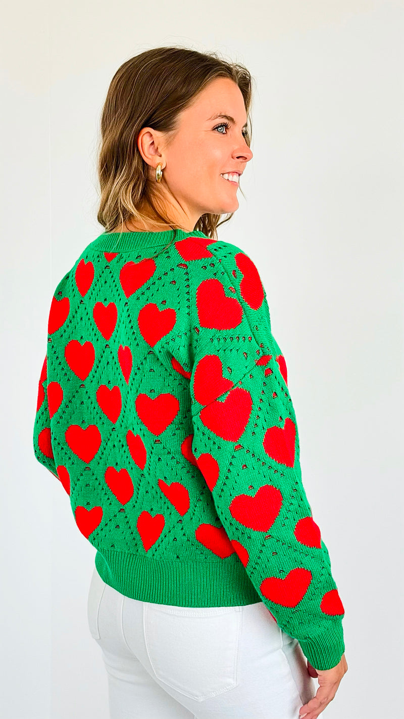 Hearts Knit Sweater-Green-140 Sweaters-MIRACLE-Coastal Bloom Boutique, find the trendiest versions of the popular styles and looks Located in Indialantic, FL