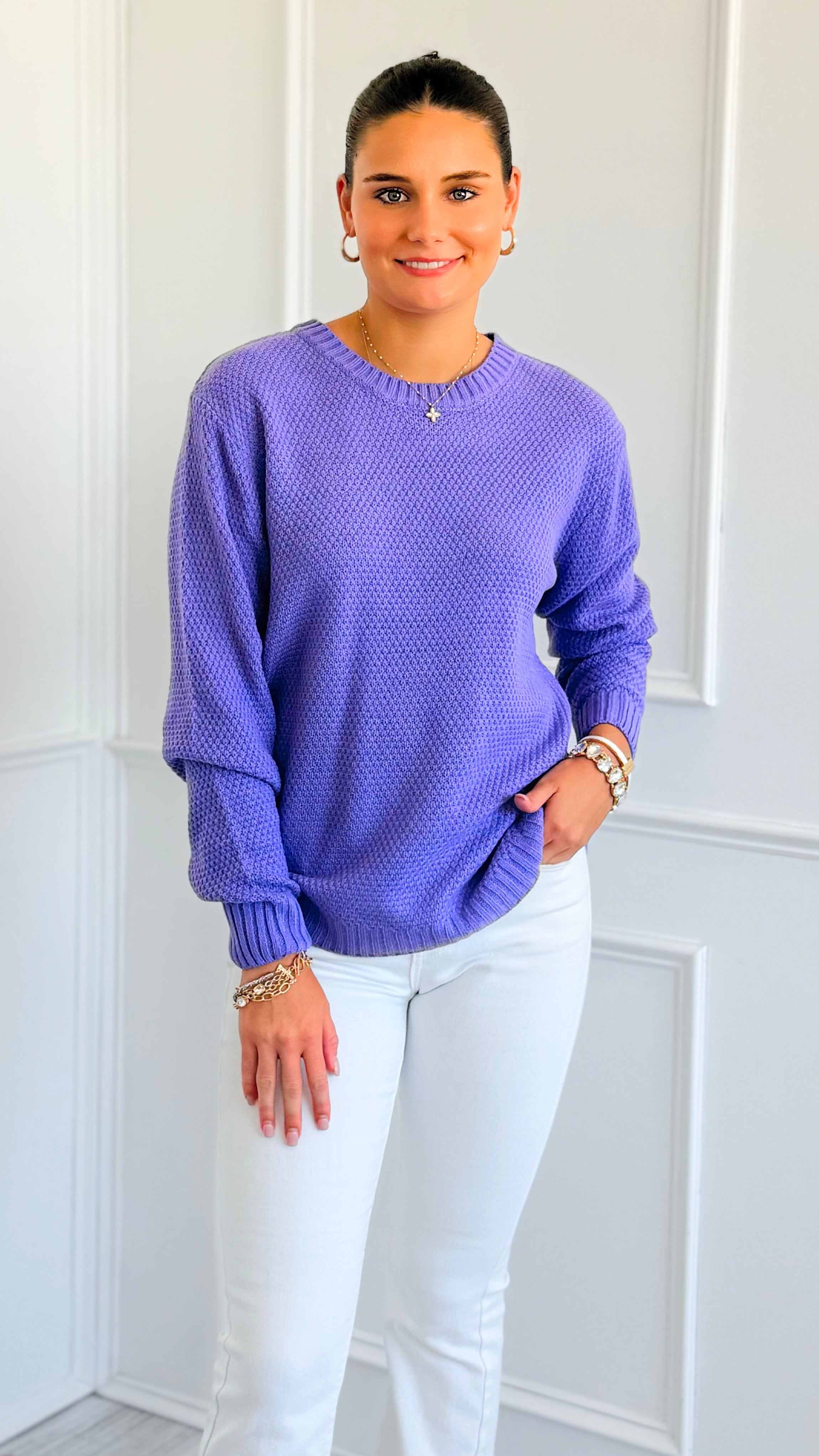 Round Neck Basic Sweater - Lavender-140 Sweaters-Zenana-Coastal Bloom Boutique, find the trendiest versions of the popular styles and looks Located in Indialantic, FL