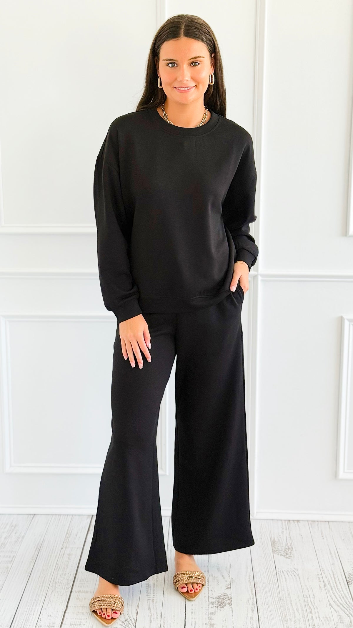 Weekend Lounge Scuba Pant Set - Black-210 Loungewear/Sets-Zenana-Coastal Bloom Boutique, find the trendiest versions of the popular styles and looks Located in Indialantic, FL