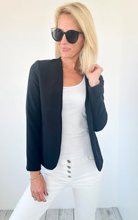 Collarless Open Front Blazer - Black-160 Jackets-Michel-Coastal Bloom Boutique, find the trendiest versions of the popular styles and looks Located in Indialantic, FL