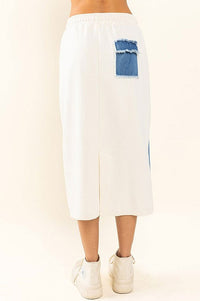 Contrast Denim Midi Skirt - Cream Denim-170 Bottoms-Rousseau-Coastal Bloom Boutique, find the trendiest versions of the popular styles and looks Located in Indialantic, FL