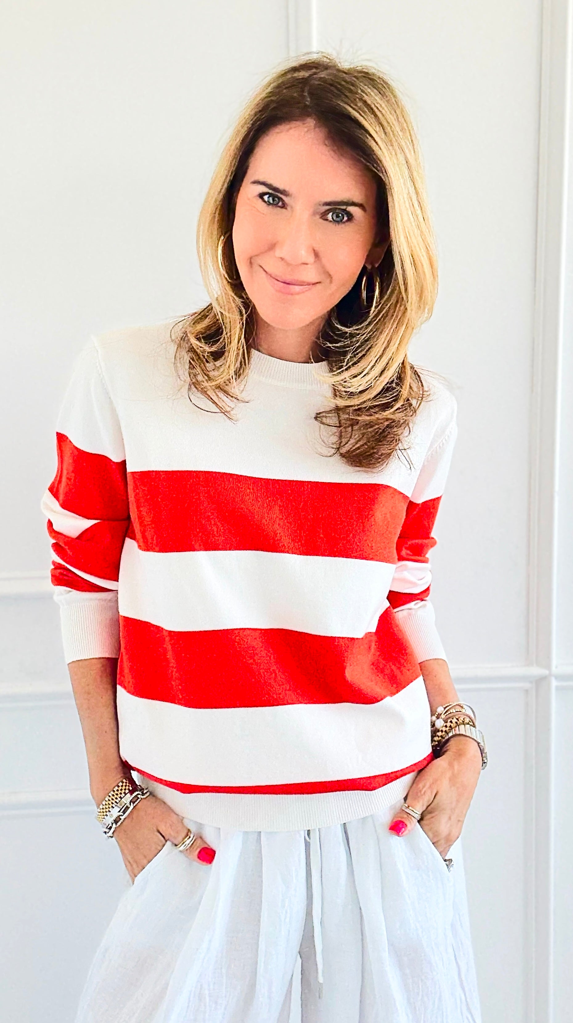 Chic Stripe Knit Sweater-130 Long Sleeve Set-Lovelo x GeeGee-Coastal Bloom Boutique, find the trendiest versions of the popular styles and looks Located in Indialantic, FL