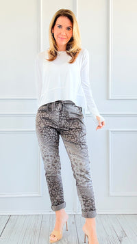 Wish List Animal Print Italian Joggers- Dark Taupe-180 Joggers-Italianissimo-Coastal Bloom Boutique, find the trendiest versions of the popular styles and looks Located in Indialantic, FL