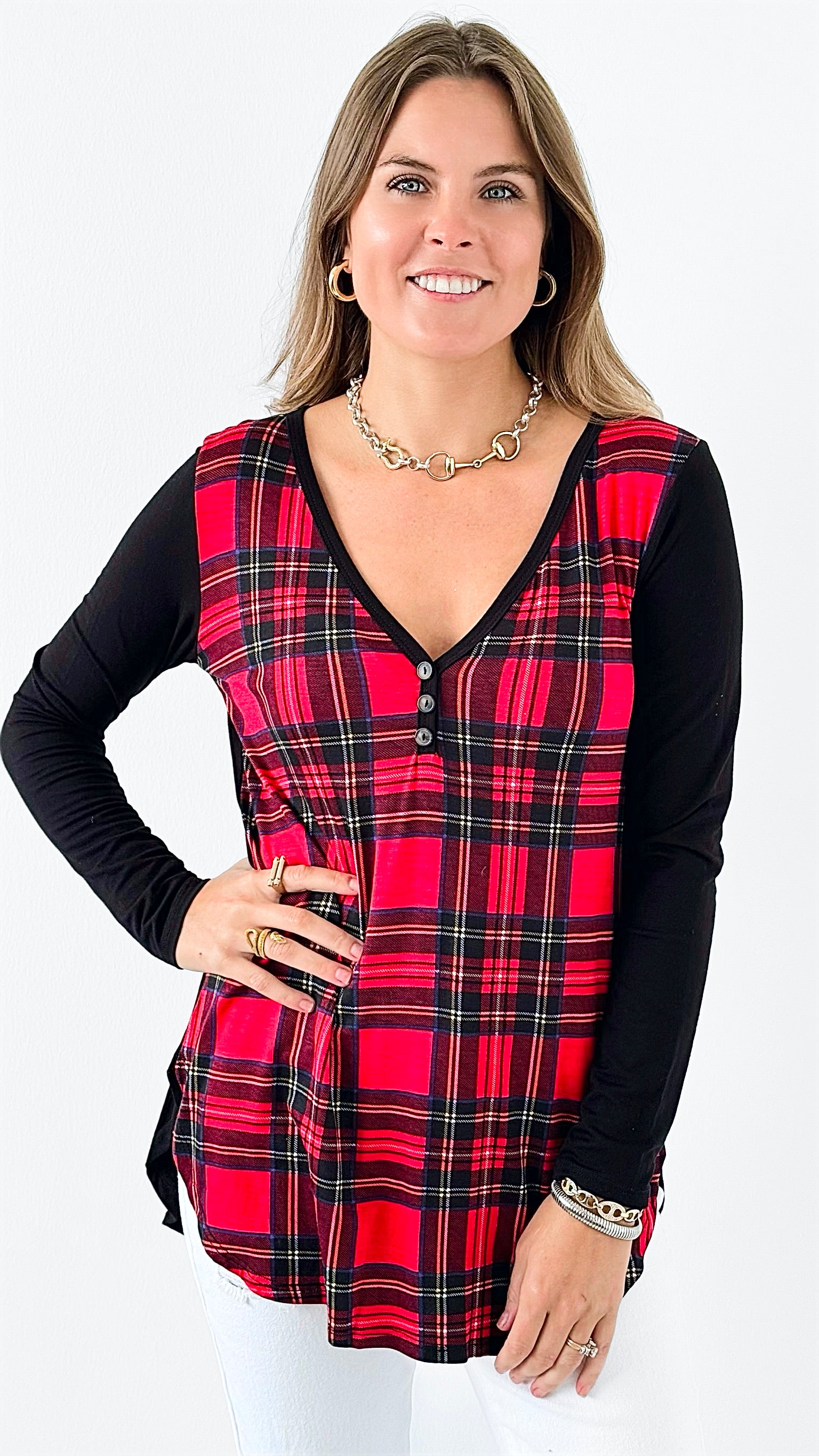 Plaid Charm Button-Up Top-110 Long Sleeve Tops-a.gain-Coastal Bloom Boutique, find the trendiest versions of the popular styles and looks Located in Indialantic, FL