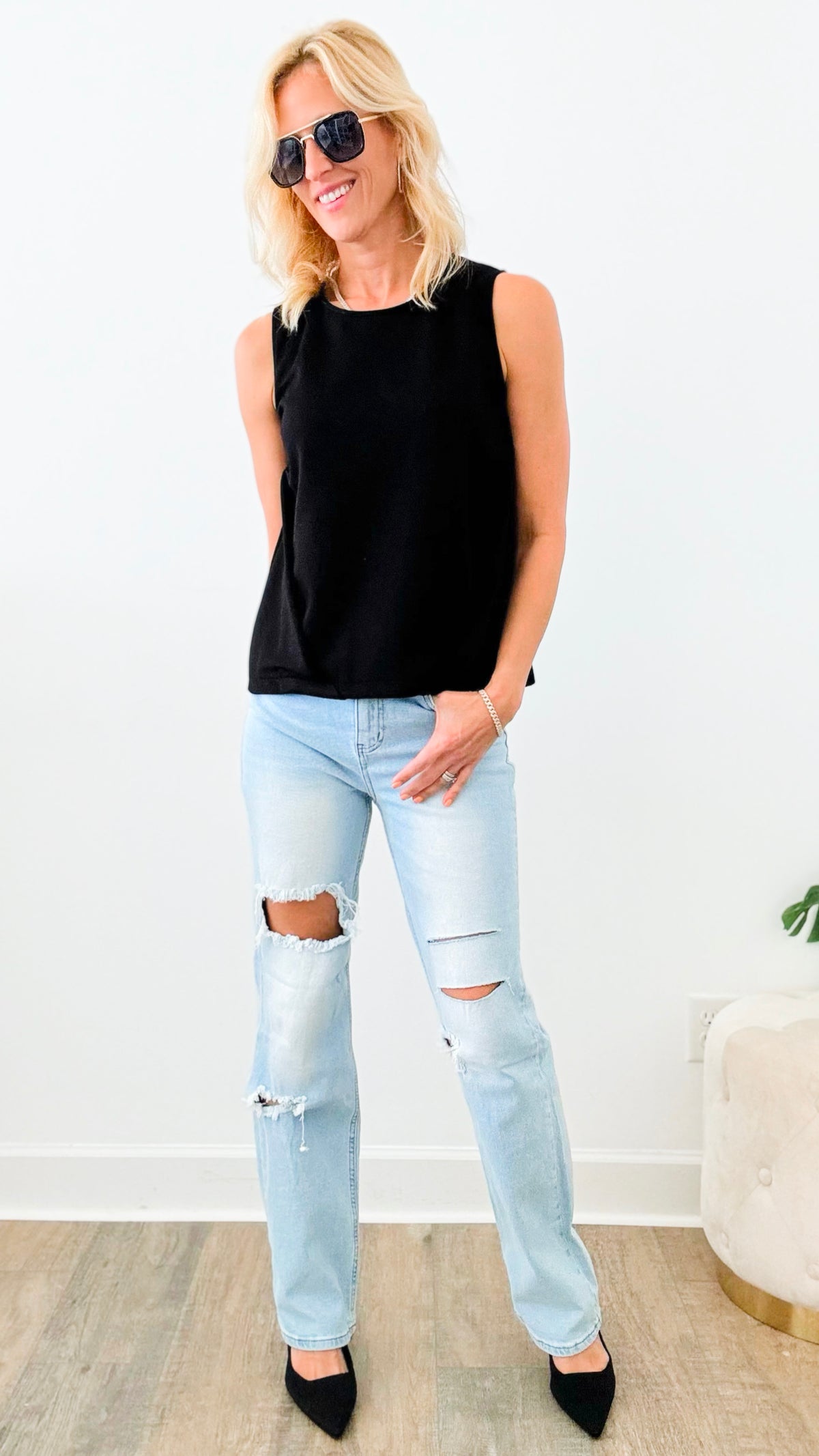 Pre Order - High Waisted Distress Wide Leg- Light Stone-190 Denim-Vibrant M.i.U-Coastal Bloom Boutique, find the trendiest versions of the popular styles and looks Located in Indialantic, FL