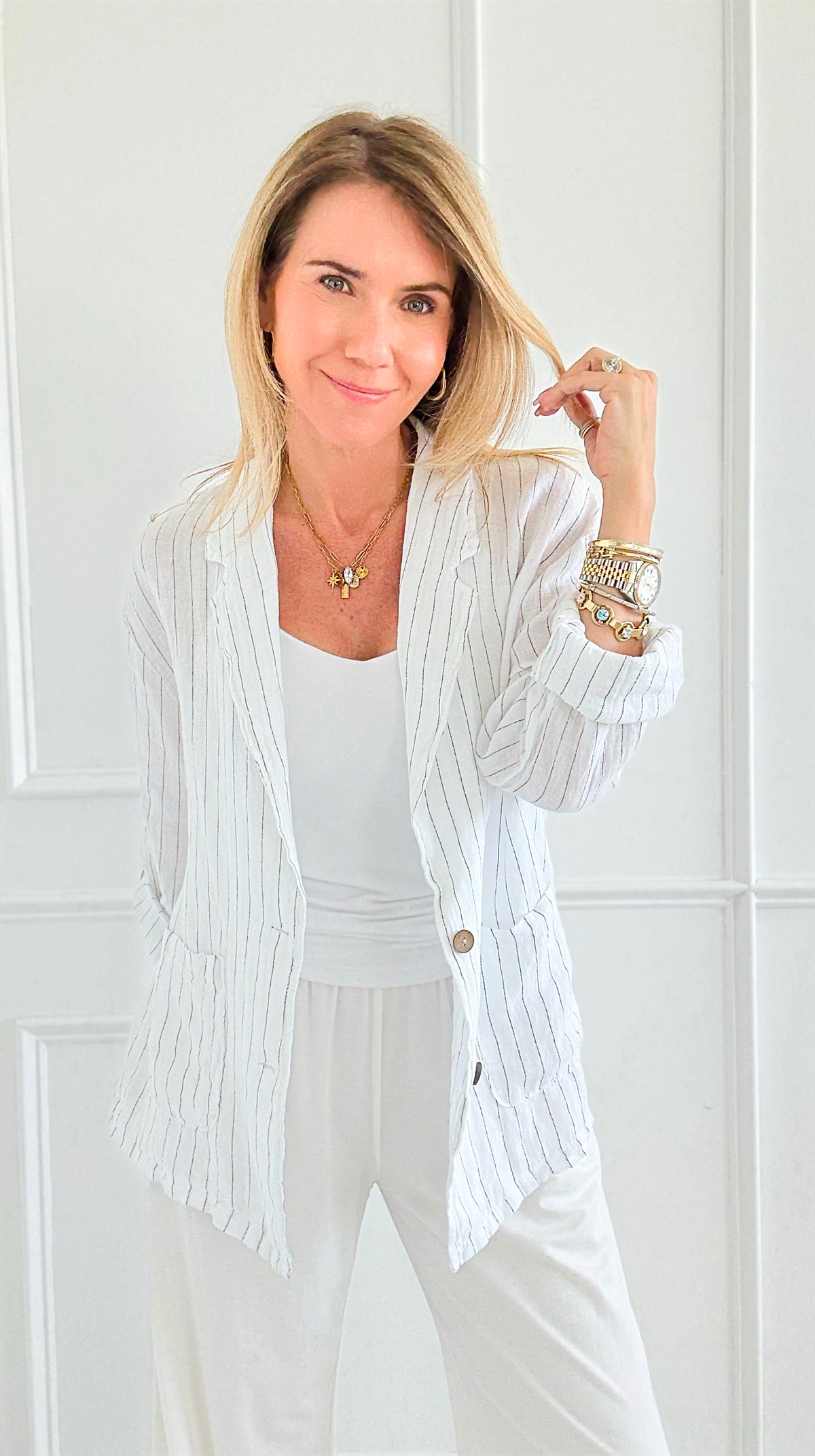 Tide and Taylor Italian Linen Jacket-160 Jackets-MILAN SLV-Coastal Bloom Boutique, find the trendiest versions of the popular styles and looks Located in Indialantic, FL
