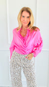 Breeze Ruffle Neck Italian Shirt- Fuchsia-110 short Sleeve Top-Italianissimo-Coastal Bloom Boutique, find the trendiest versions of the popular styles and looks Located in Indialantic, FL