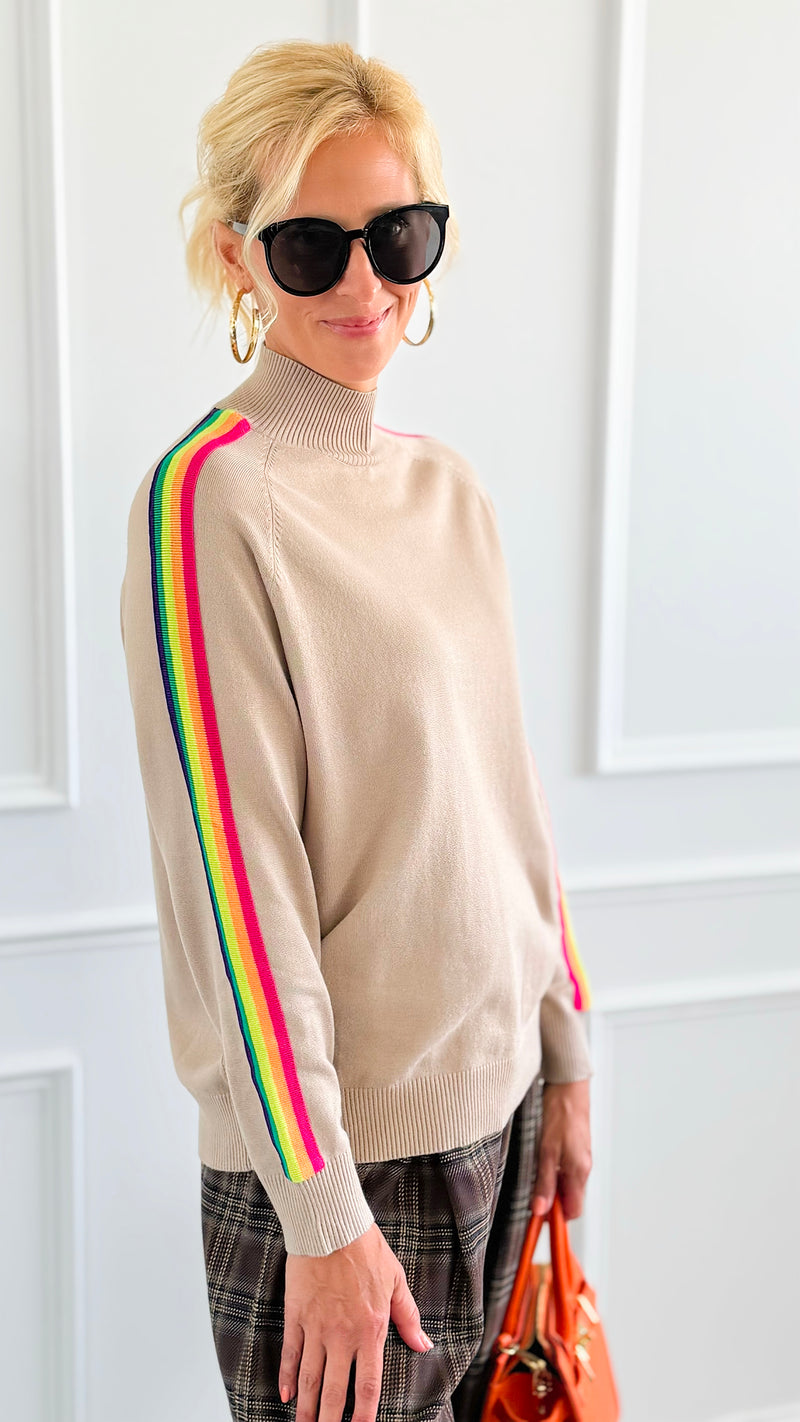 Rainbow Runway Sweater- Beige-140 Sweaters-V SKY-Coastal Bloom Boutique, find the trendiest versions of the popular styles and looks Located in Indialantic, FL