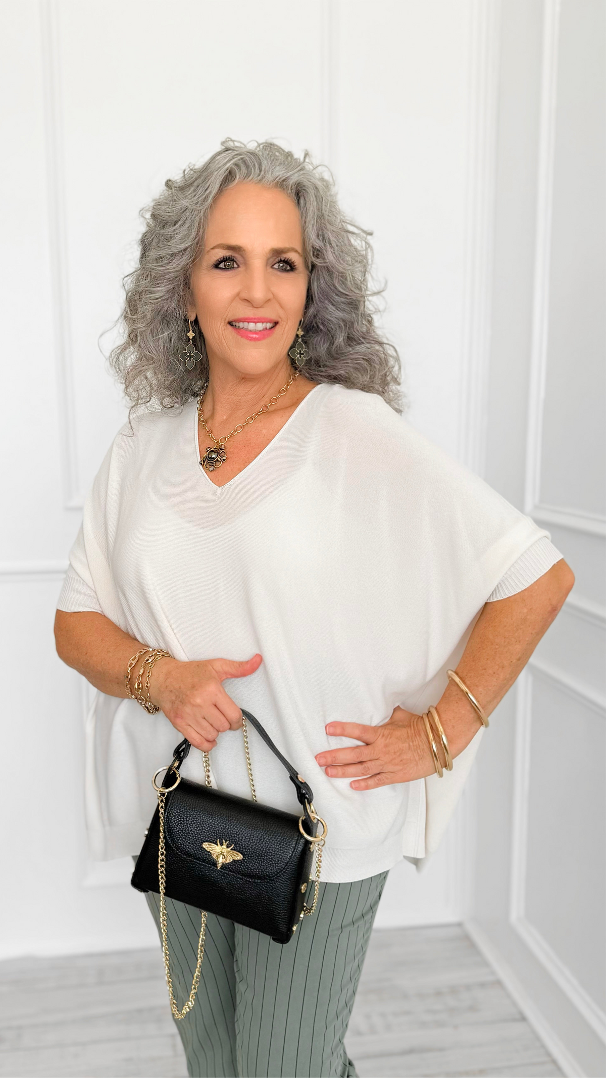 Relaxed Ease V-Neck Italian Top- Off White-110 short Sleeve Top-PROFITER-Coastal Bloom Boutique, find the trendiest versions of the popular styles and looks Located in Indialantic, FL