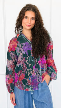 Velvet Bloom Button Down Top-130 Long Sleeve Tops-Jodifl-Coastal Bloom Boutique, find the trendiest versions of the popular styles and looks Located in Indialantic, FL