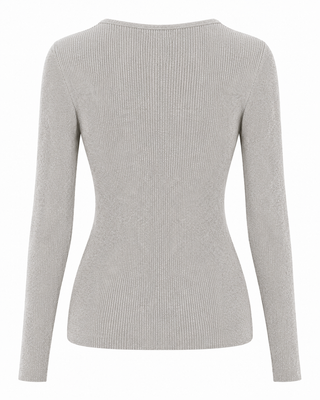 Fitted V-Neck Knit Top - H. Grey