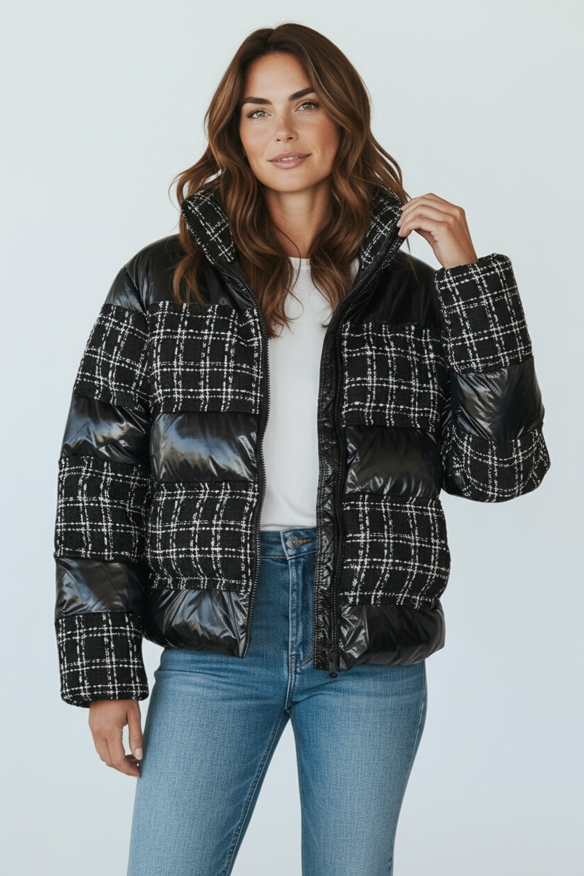 Moonlit Matrix Puffer Jacket-160 Jackets-Rousseau-Coastal Bloom Boutique, find the trendiest versions of the popular styles and looks Located in Indialantic, FL