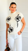 Floral Trim Knit Sleeveless Sweater- Cream-140 Sweaters-Blu Pepper-Coastal Bloom Boutique, find the trendiest versions of the popular styles and looks Located in Indialantic, FL