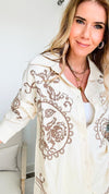Embroidered Relaxed Button Down Top - Cream-130 Long Sleeve Tops-TOUCHE PRIVE-Coastal Bloom Boutique, find the trendiest versions of the popular styles and looks Located in Indialantic, FL