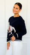 Equestrian Parade Italian Sweater- Navy-140 Sweaters-K2-Coastal Bloom Boutique, find the trendiest versions of the popular styles and looks Located in Indialantic, FL