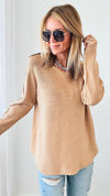 Soho Italian Boatneck Pullover - Light Camel-140 Sweaters-Italianissimo-Coastal Bloom Boutique, find the trendiest versions of the popular styles and looks Located in Indialantic, FL