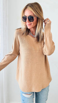 Soho Italian Boatneck Pullover - Light Camel-140 Sweaters-Italianissimo-Coastal Bloom Boutique, find the trendiest versions of the popular styles and looks Located in Indialantic, FL