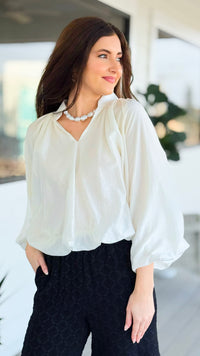 Cloud Nine Split Neck Top - Ecru