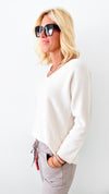 Soho Italian V-Neck Pullover - Ecru-140 Sweaters-Italianissimo-Coastal Bloom Boutique, find the trendiest versions of the popular styles and looks Located in Indialantic, FL