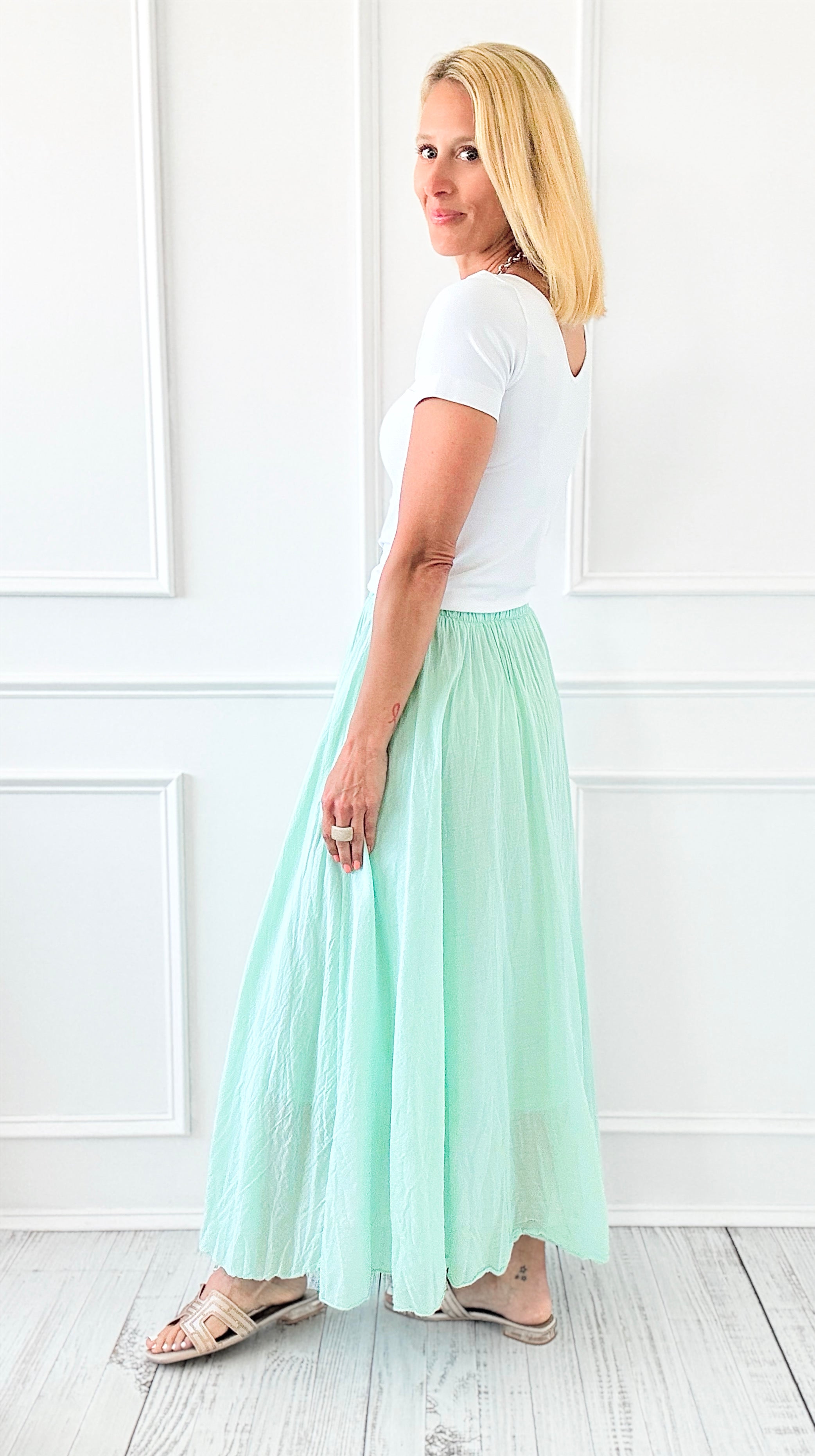 Serenity Italian Skirt- Mint-170 bottoms-Italianissimo-Coastal Bloom Boutique, find the trendiest versions of the popular styles and looks Located in Indialantic, FL