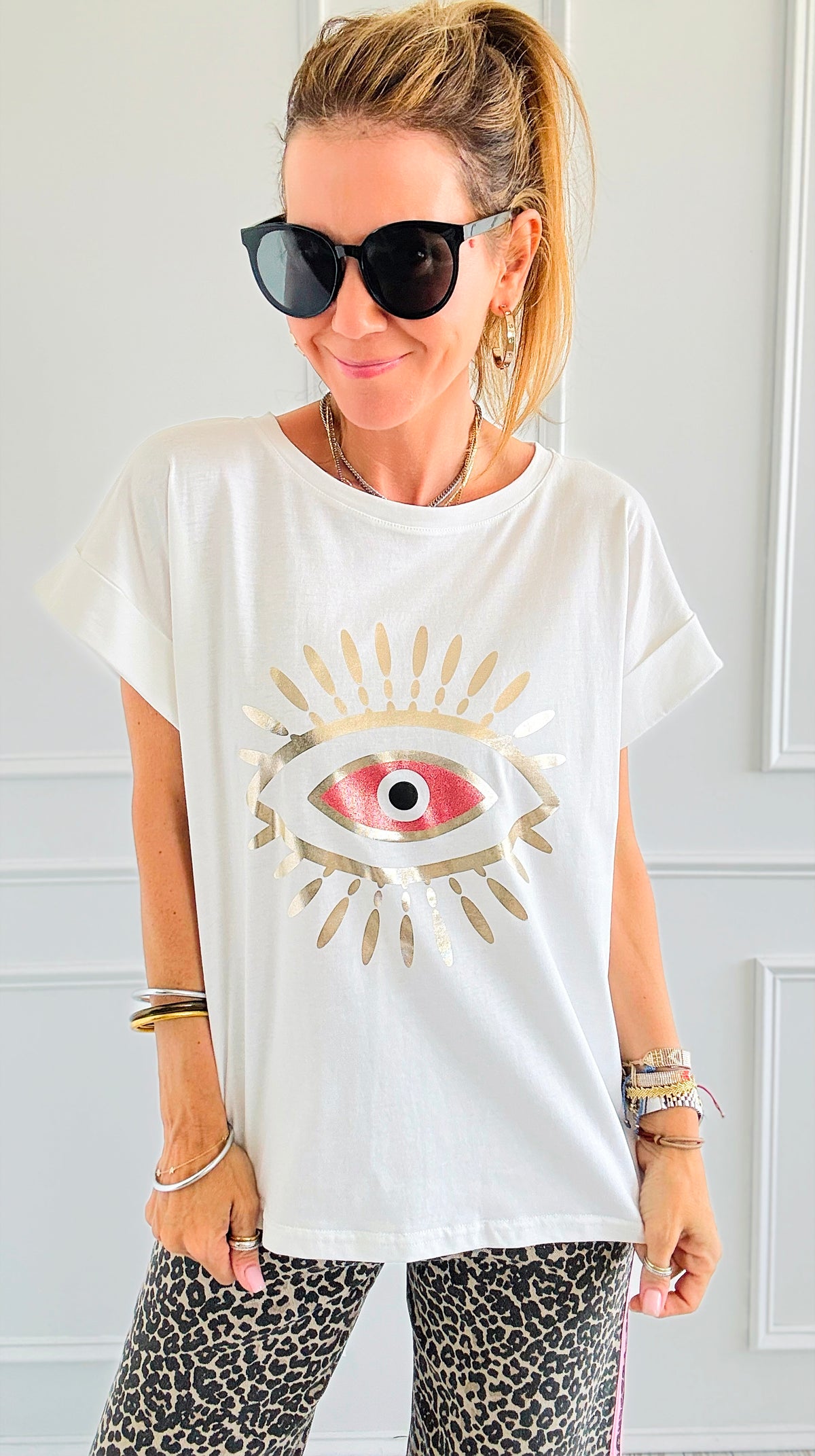 Eye On You Italian Graphic Tee-110 Short Sleeve Tops-FIRSTAGE-Coastal Bloom Boutique, find the trendiest versions of the popular styles and looks Located in Indialantic, FL
