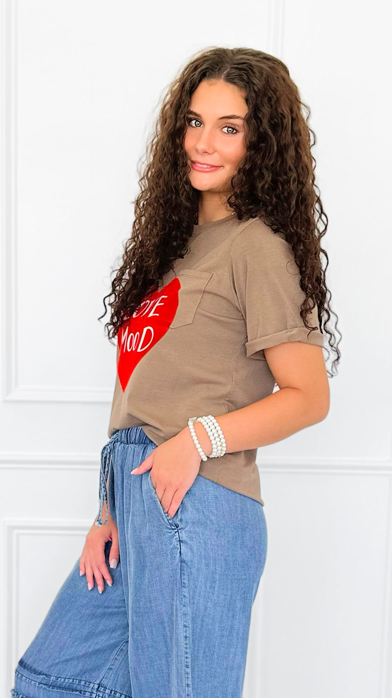 Love Mood Italian Graphic tee- Camel-110 short Sleeve Top-V SKY-Coastal Bloom Boutique, find the trendiest versions of the popular styles and looks Located in Indialantic, FL