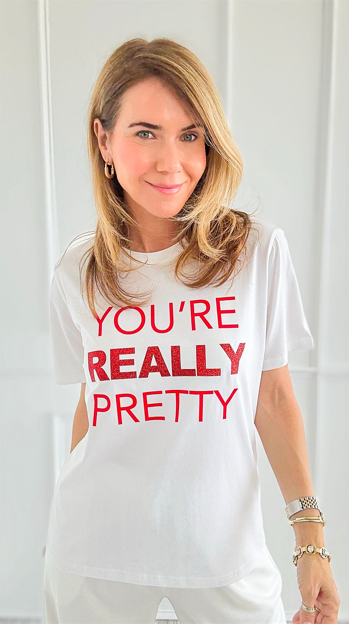 You're Really Pretty Italian Graphic Tee-110 short Sleeve Top-Italianissimo-Coastal Bloom Boutique, find the trendiest versions of the popular styles and looks Located in Indialantic, FL