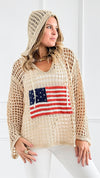 Patriot Spirit Crochet Sweater-140 Sweaters-POL-Coastal Bloom Boutique, find the trendiest versions of the popular styles and looks Located in Indialantic, FL