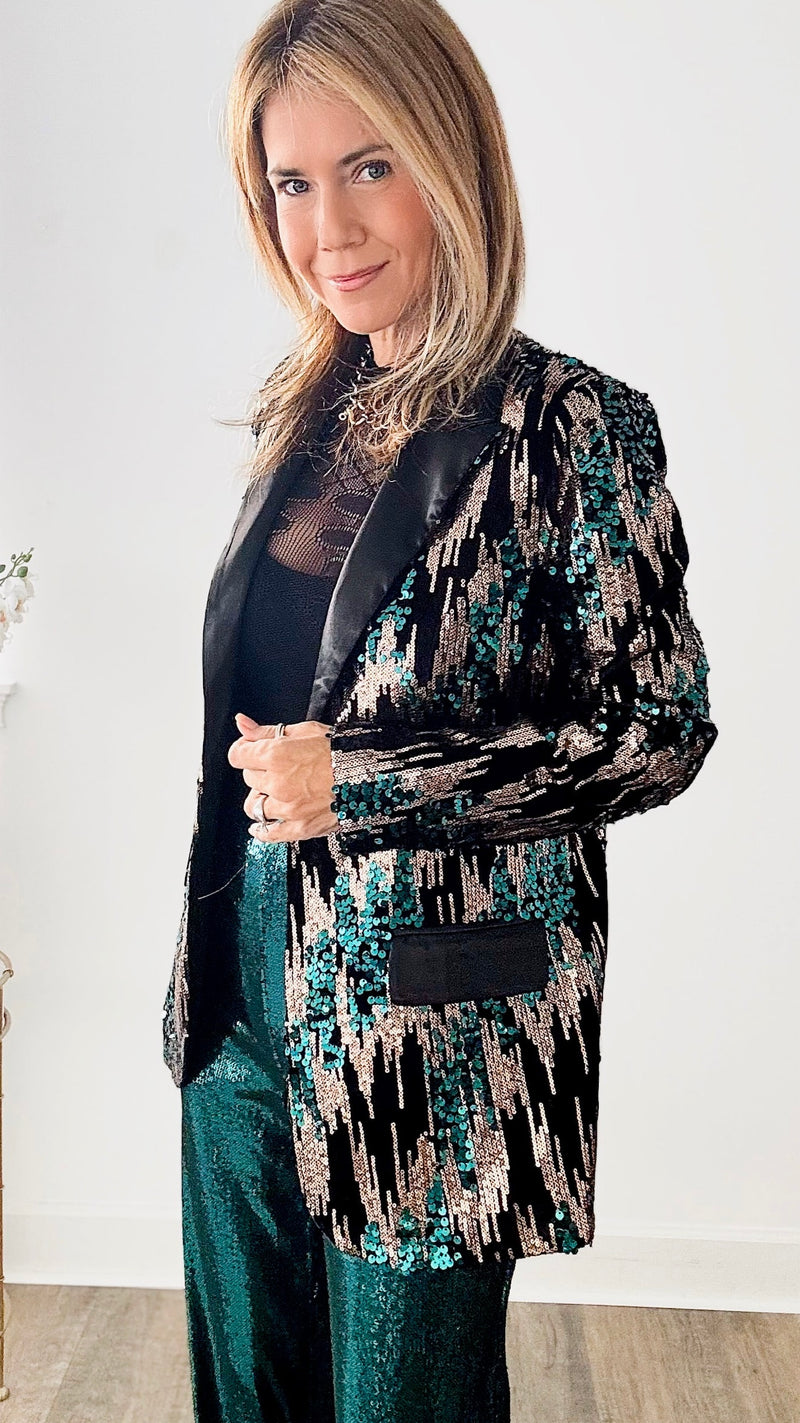 Sequin Party Jacket - Green-160 Jackets-High MJ-Coastal Bloom Boutique, find the trendiest versions of the popular styles and looks Located in Indialantic, FL