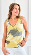 Soft Focus Camo Tank Top - Lemon-100 Sleeveless Tops-mystree-Coastal Bloom Boutique, find the trendiest versions of the popular styles and looks Located in Indialantic, FL