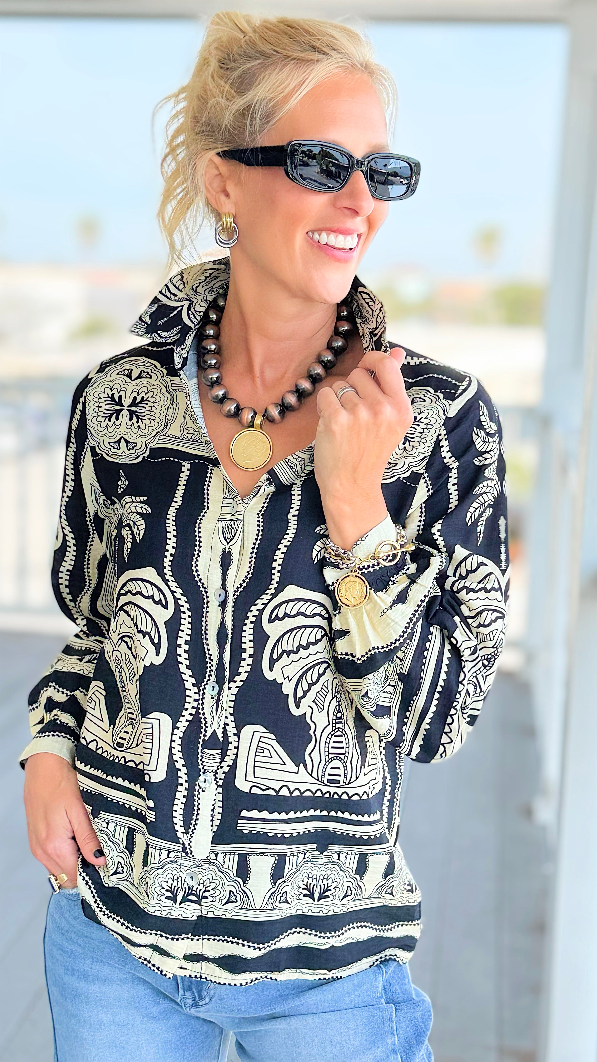 Palm Story Button Down Top