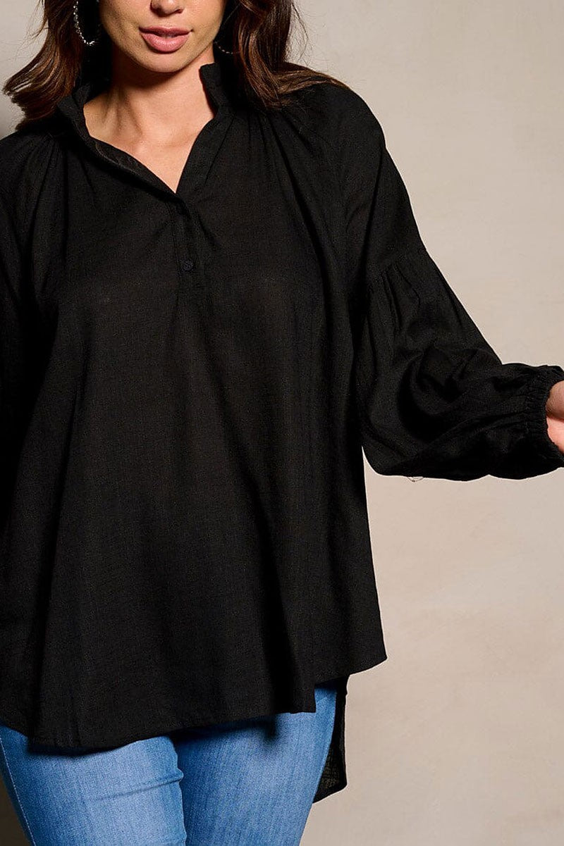 Savannah Breeze Peasant Blouse - Black-130 Long Sleeve Tops-ROUSSEAU-Coastal Bloom Boutique, find the trendiest versions of the popular styles and looks Located in Indialantic, FL