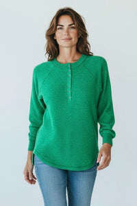 Whispers of Ease Henley Sweater - K. Green-140 Sweaters-Zenana-Coastal Bloom Boutique, find the trendiest versions of the popular styles and looks Located in Indialantic, FL