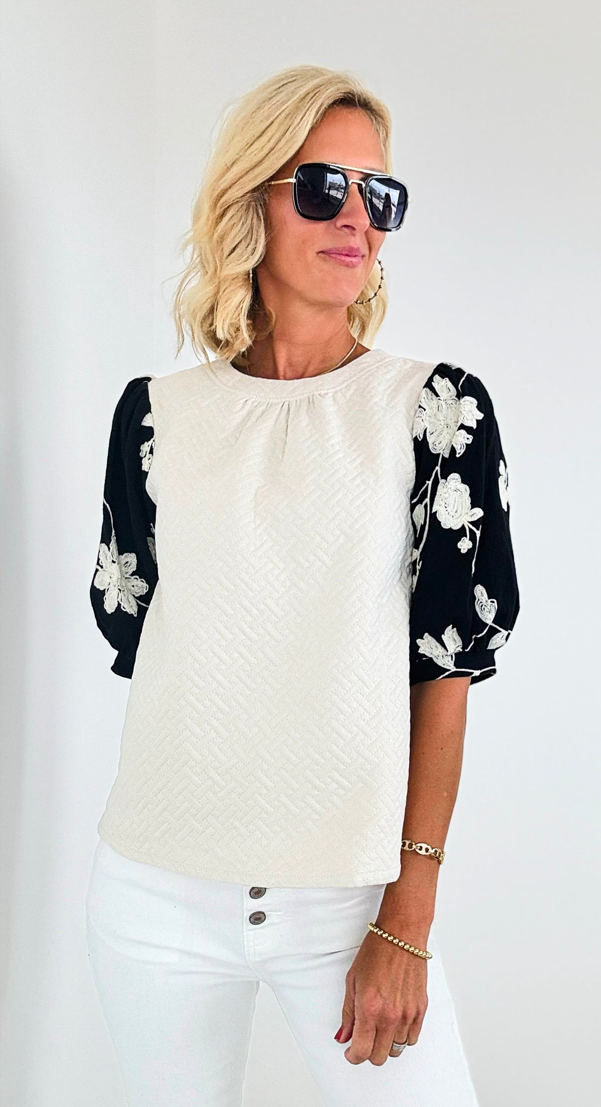 Floral Printed Puff Sleeves Top-110 Short Sleeve Tops-VOY-Coastal Bloom Boutique, find the trendiest versions of the popular styles and looks Located in Indialantic, FL