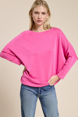 The Margo Scuba Long Sleeve Top - Fuchsia