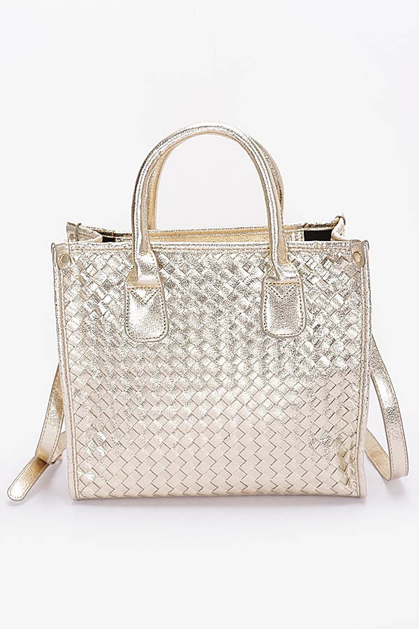 Woven Luxe Metallic Tote Bag - Gold-240 Bags-H&D-Coastal Bloom Boutique, find the trendiest versions of the popular styles and looks Located in Indialantic, FL