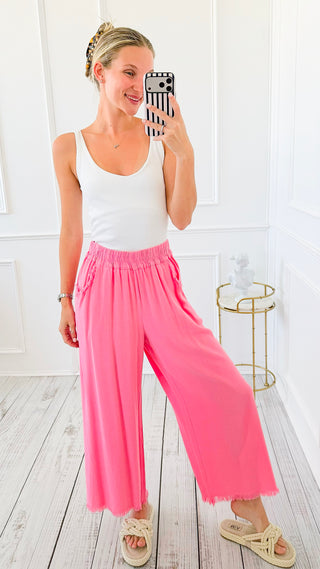 Fringe Escape Wide-Leg Pants - Candy Pink