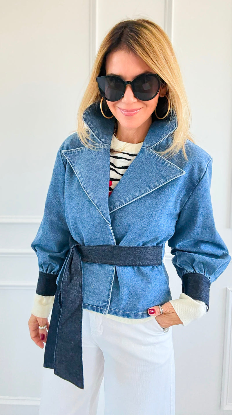 Contrast Charm Denim Jacket-160 Jackets-ROUSSEAU-Coastal Bloom Boutique, find the trendiest versions of the popular styles and looks Located in Indialantic, FL