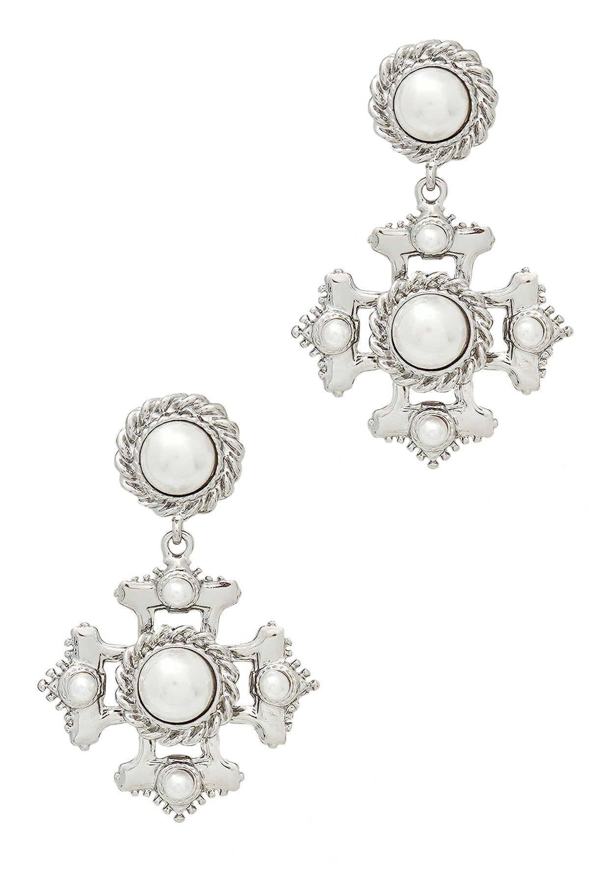 Regal Pearl Cross Earrings-230 Jewelry-ICCO ACCESSORIES-Coastal Bloom Boutique, find the trendiest versions of the popular styles and looks Located in Indialantic, FL