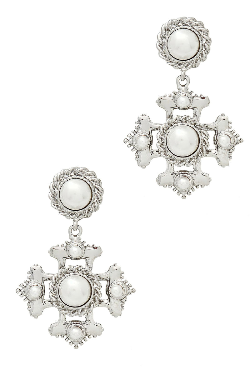 Regal Pearl Cross Earrings-230 Jewelry-ICCO ACCESSORIES-Coastal Bloom Boutique, find the trendiest versions of the popular styles and looks Located in Indialantic, FL